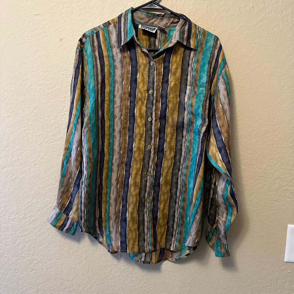 Vintage Details Express Striped 100% Silk Blouse Size Small